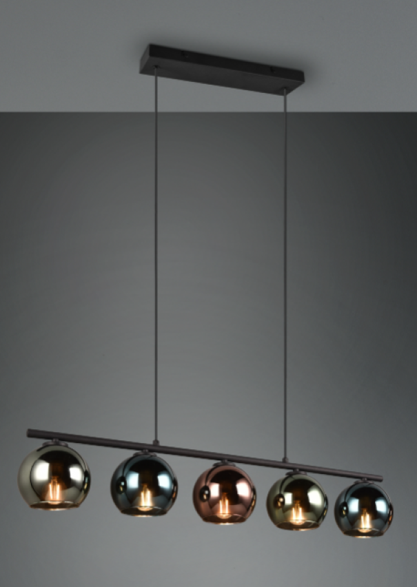 Sospensione Trio Lighting Sheldon 5xE14 max 10W nero opaco - R31305017 05