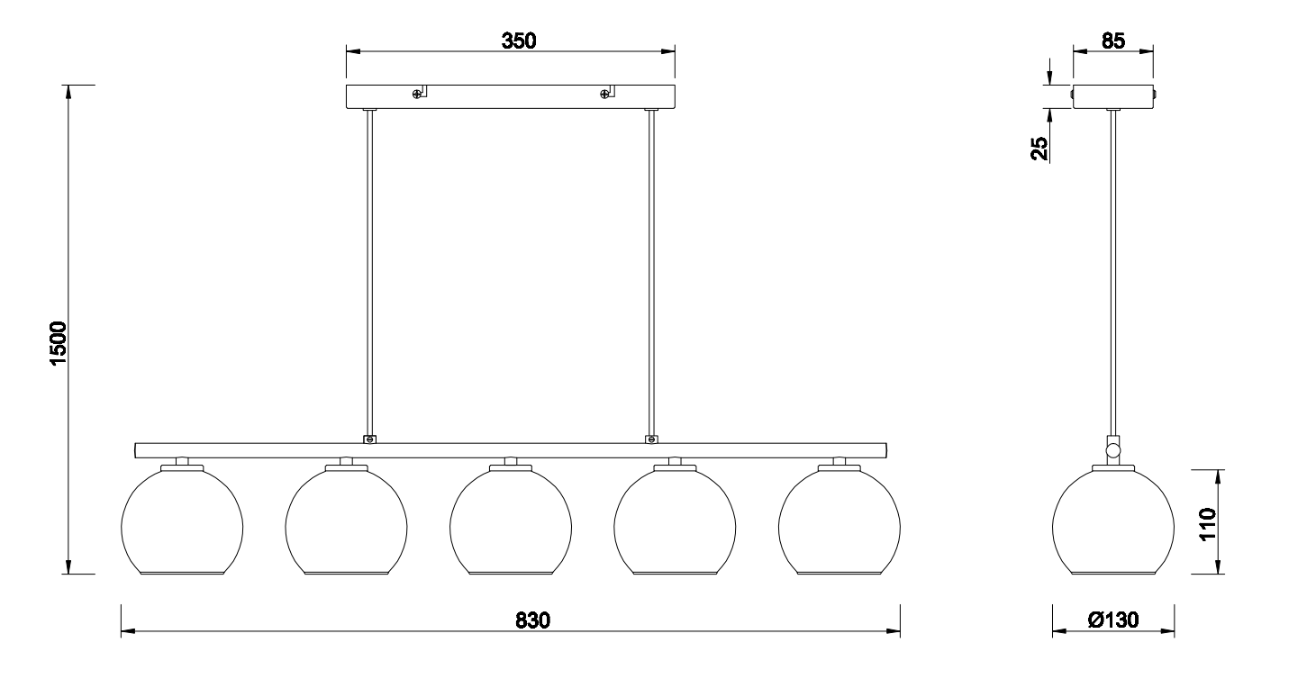 Sospensione Trio Lighting Sheldon 5xE14 max 10W nero opaco - R31305017 06