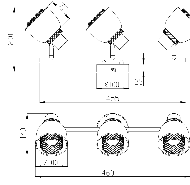 Faretti Trio Lighting Punch 3xE14 max 10W nero opaco - R80813032 04