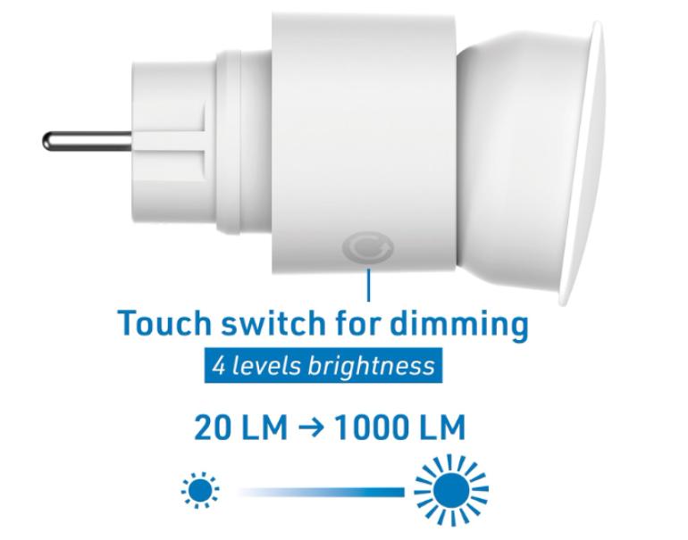 Luce led notturna Electraline IP44 10W 3000K con spina schuko 4 livelli di luminositu00e0 - 58047 02