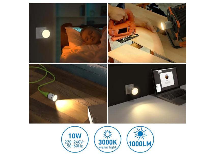 Luce led notturna Electraline IP44 10W 3000K con spina schuko 4 livelli di luminositu00e0 - 58047 03