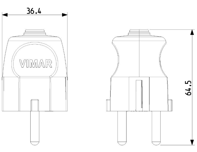 Spina Vimar 2P+T 16A tedesco assiale nero - 00230 03