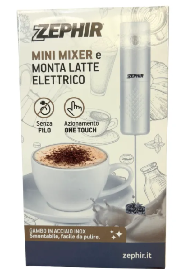 Confezione mini mixer e monta latte elettrico Zephir one touch senza filo