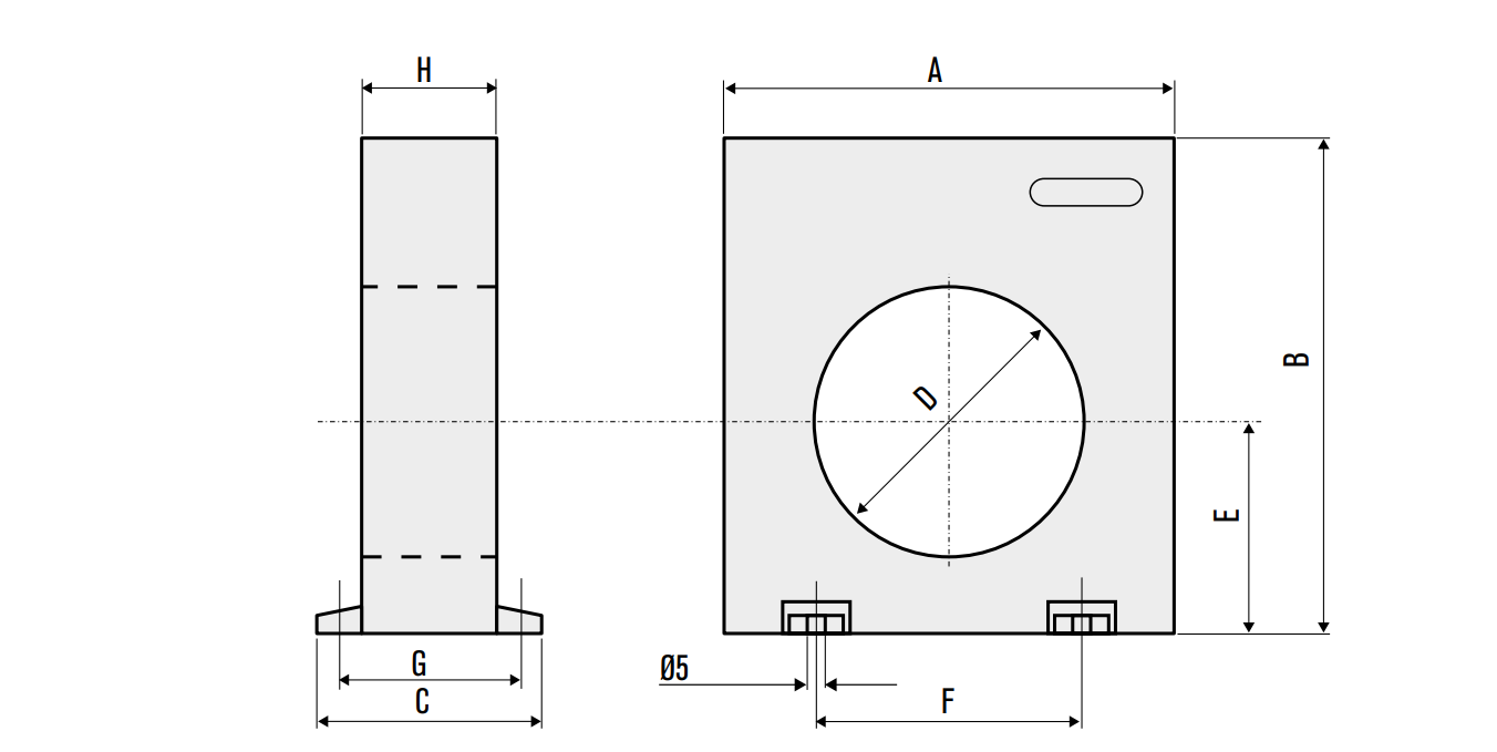 disegno tecnico trasformatore di corrente toroidale foro 80 mm quote dimensionali