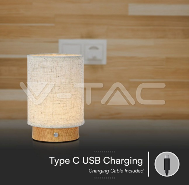Lampada da tavolo led V-tac ricaricabile con usb 3W 3000K colore beige VT-7569 -  23090 04