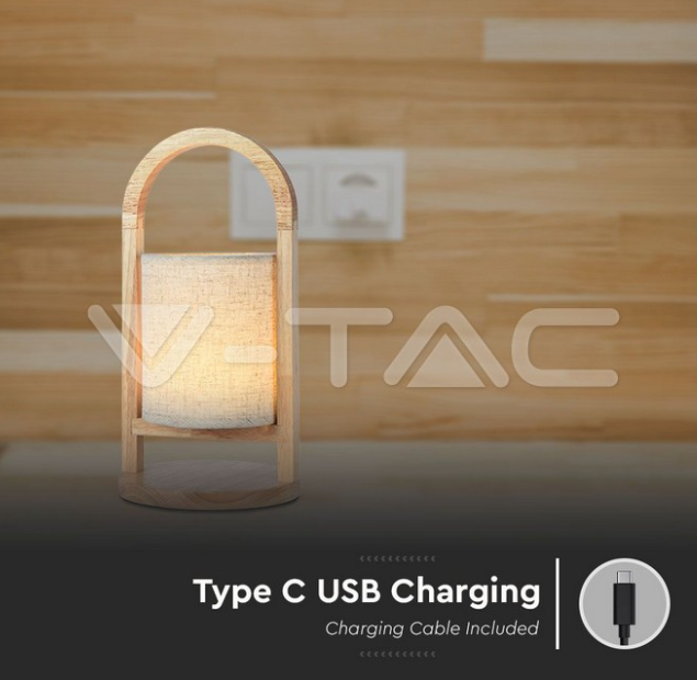Lampada da tavolo led V-tac ricaricabile con usb 1,5W 3000K colore beige VT-7570 - 23091 04