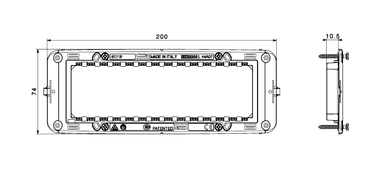 Supporto con viti AVE S44 7 moduli per scatole rettangolari - 44A07 02