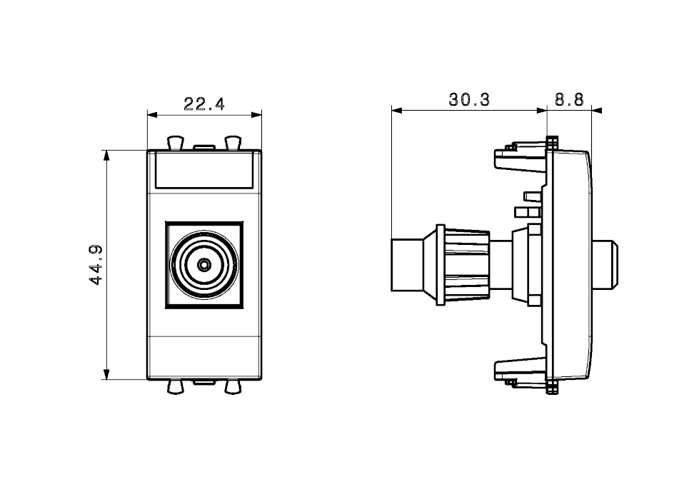 Presa coassiale femmina AVE Domus S44 1 modulo bianco 40-2400MHz bianco - 441096F 02