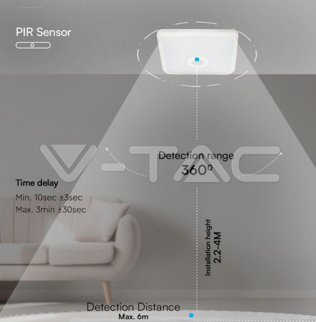 Plafoniera led V-tac chip Samsung sensore PIR 12W 3000-4000-6000K bianco VT-81003  -  23419 05
