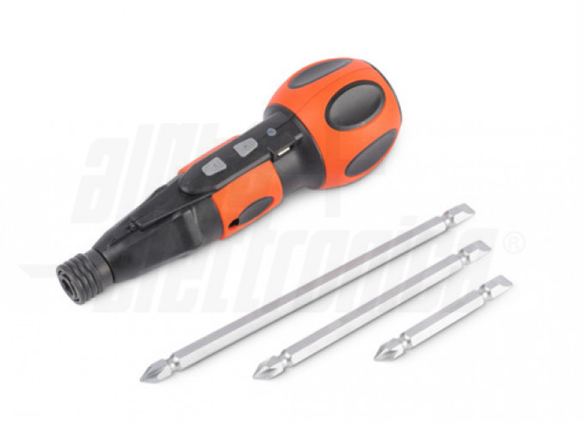 Cacciavite elettrico cordless Alpha Elettronica con set 3 BIT cavo micro usb -   98-510/1 03