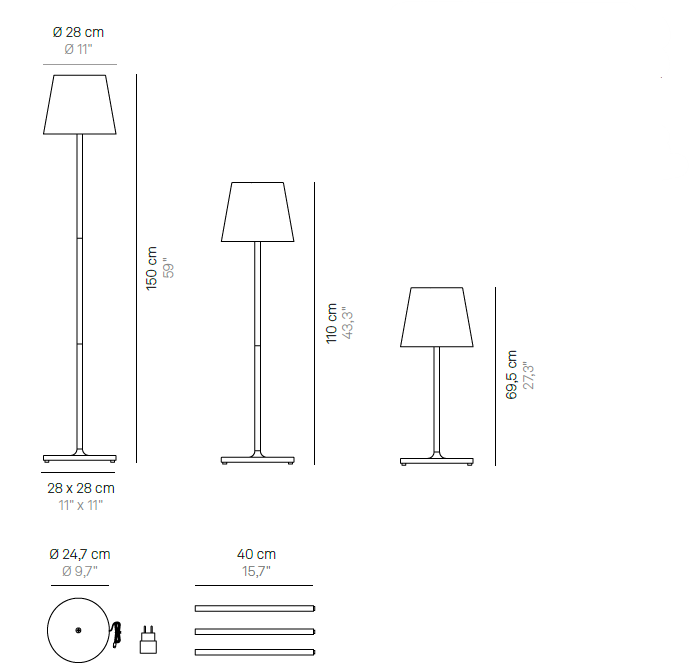 Lampada da terra e tavolo Zafferano Poldina Pro XXL ricaricabile 2700-3000K 6,5W IP54 grigio scuro - LD0360N3 03