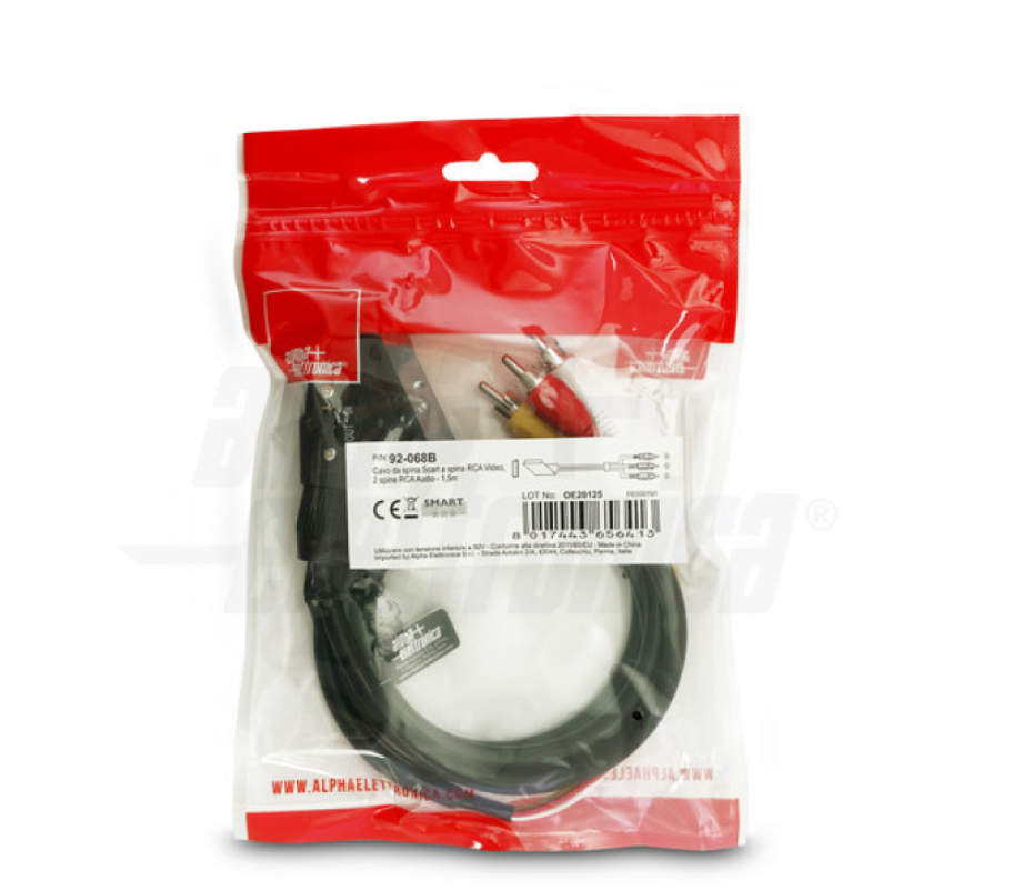 Cavo da scart a 1 RCA video e 2 audio Alpha Elettronica diametro 7mm da 1.5m nero - 92-068B 05