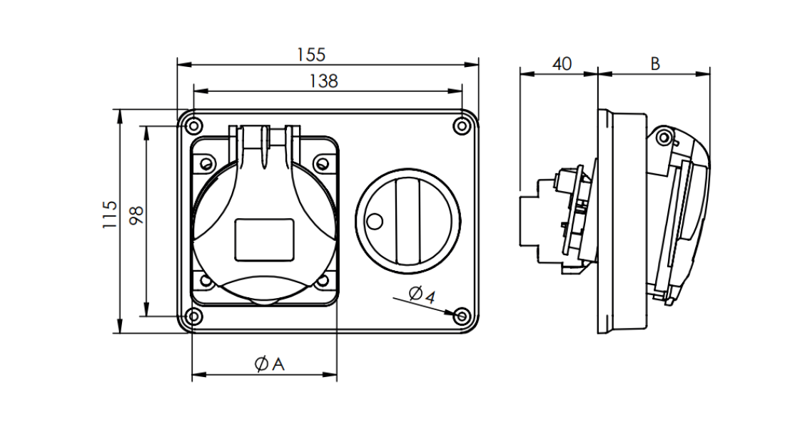 Presa interbloccata con sezionatore Rosi Materiale Elettrico Serie 14 3P 16A 230V blu - 14.3214B6-I 02