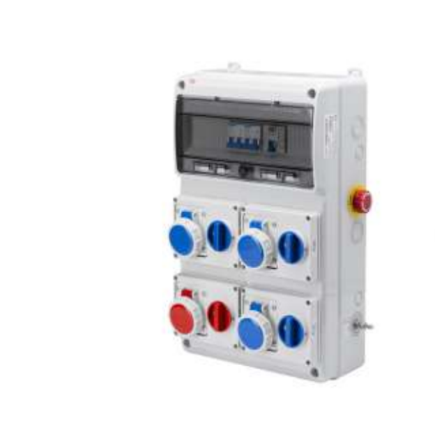 Quadro ASC con prese interbloccate Rosi Materiale Elettrico Serie 14 3x3P + 1x4P 16A con pulsante di emergenza - 2203S 01