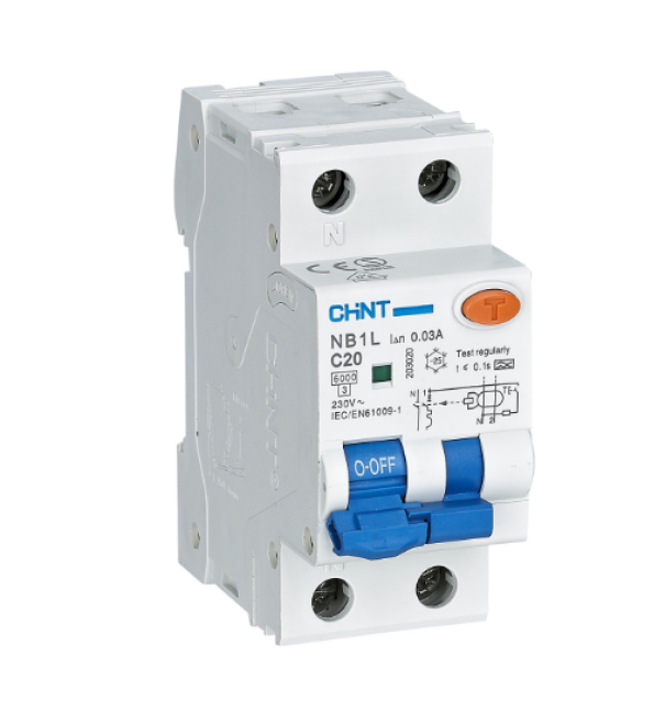 Interruttore magnetotermico differenziale Chint 1P+N 20A 30mA 6kA curca C tipo A 2 moduli -  203248 01