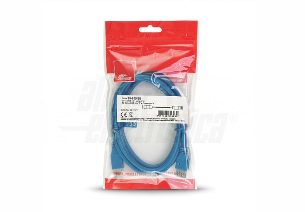 Cavo USB Alpha Elettronica spina tipo A + presa tipo A da 2m blu - 95-605/2B 04