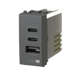 Prese usb 4box uniko compatibili vimar arkè 2xusb-c + 1xusb-a 20w grigio - 4busb20wcca.v19