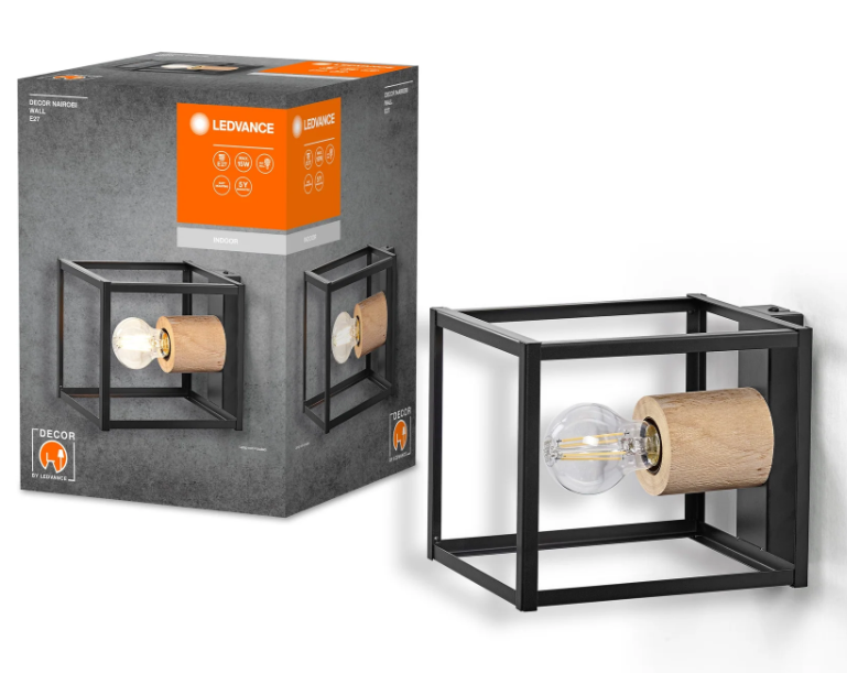 Lampada da parete Ledvance Decor Nairobi 1xE27 max 15W nero legno - LUM759145 01