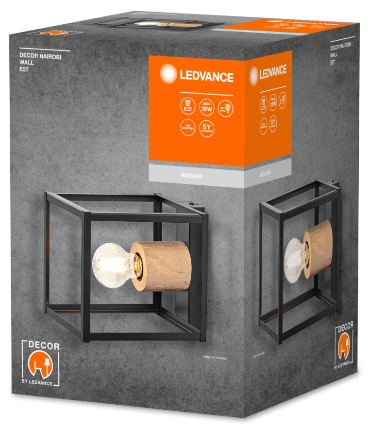 Lampada da parete Ledvance Decor Nairobi 1xE27 max 15W nero legno - LUM759145 03