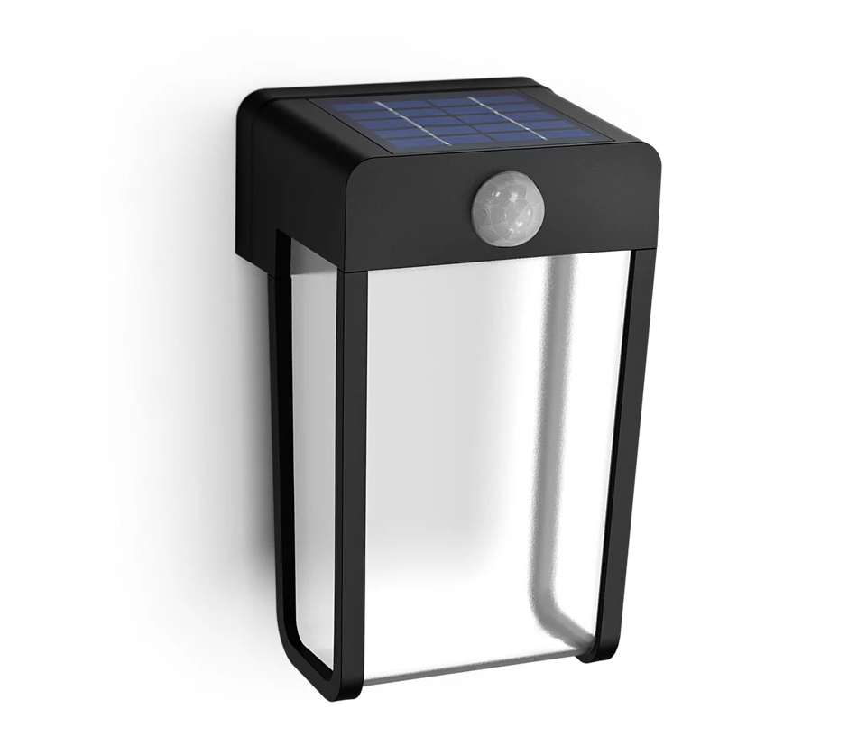 Lampada da parete led a energia solare con sensore Philips Shroud 2.3W 2700K nero - 26550900 01