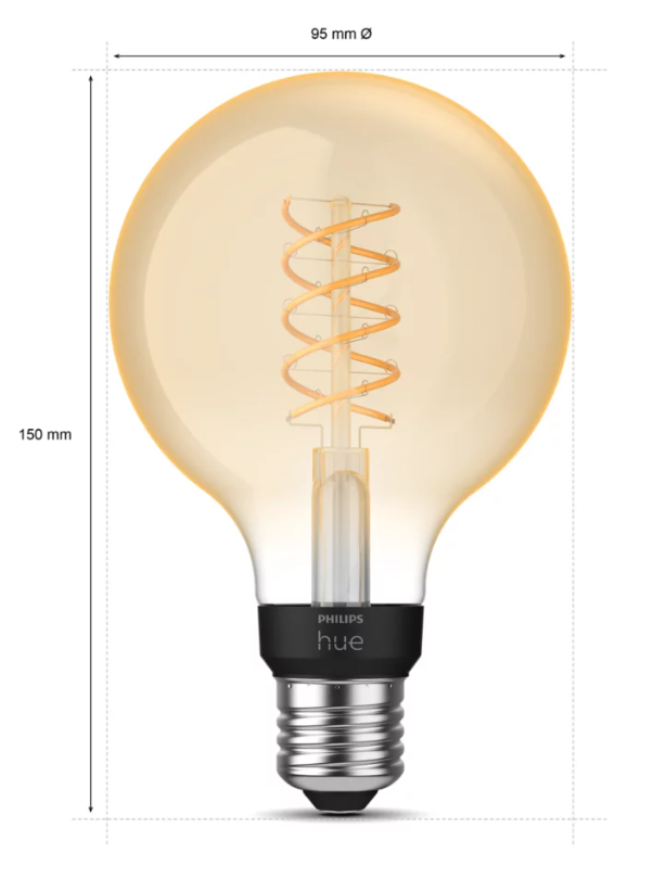 lampadina led filament g93 e27 smart philips hue dimensioni 150 mm x 95 mm luce bianca regolabile