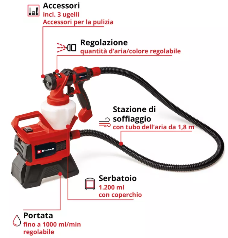 Pistola a spruzzo per pittura a batteria Einhell TE-SY 18/90 Li-Solo max 1200ml - 4260040 03