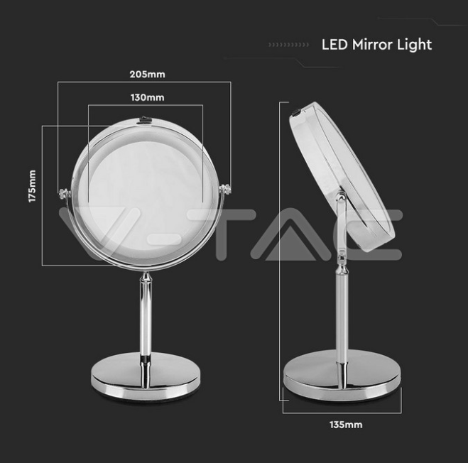 Specchio led da tavolo V-tac 3W 6400K argento VT-7572 - 6629 05