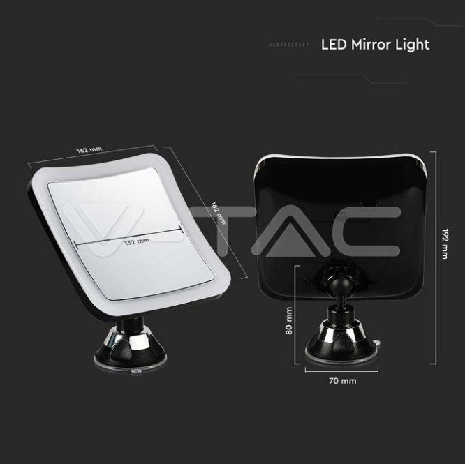 Specchio led da tavolo V-tac 3.2W 6400K nero VT-7573 - 6630 05