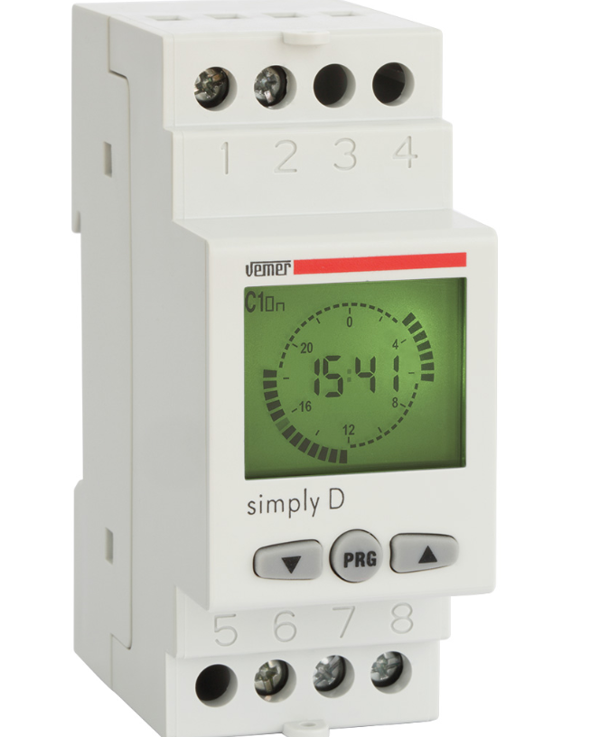Interruttore orario digitale Vemer Simply D 2 moduli DIN 16A 230V 2 moduli DIN - VE512000 01