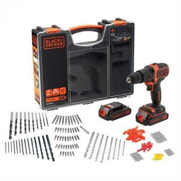 black & decker black & decker trapano/avvitatore a percussione 18v a litio in valigetta premium con doppia batteria bdchd18boa-qw - foto 1