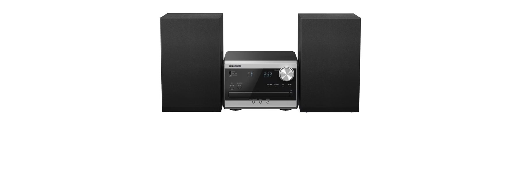 micro impianto hi-fi nero compatto con doppio altoparlante e display digitale