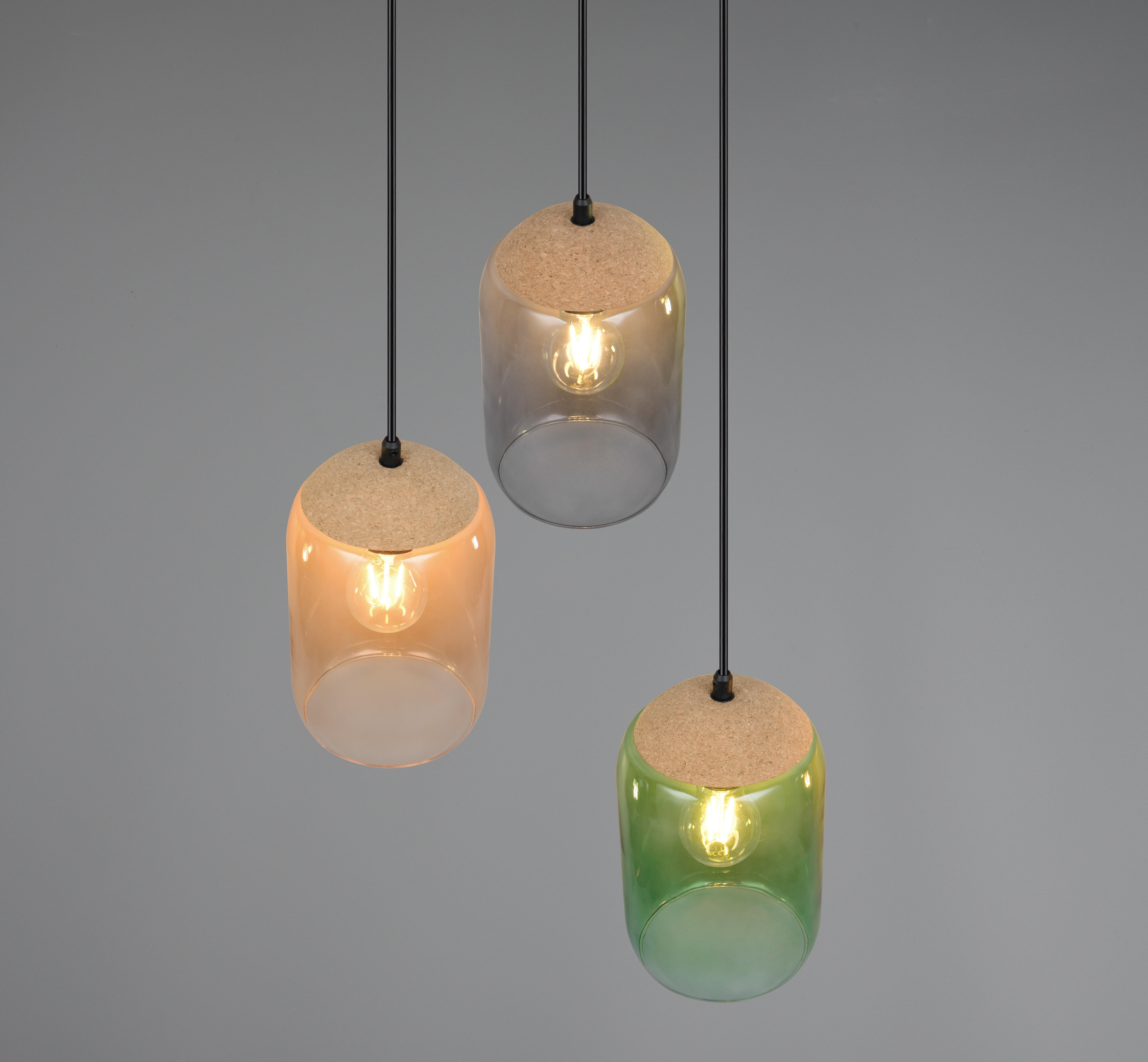 Sospensione Trio Lighting Cork 3xE27 max 10W Ambra verde e fume - 364630317 02