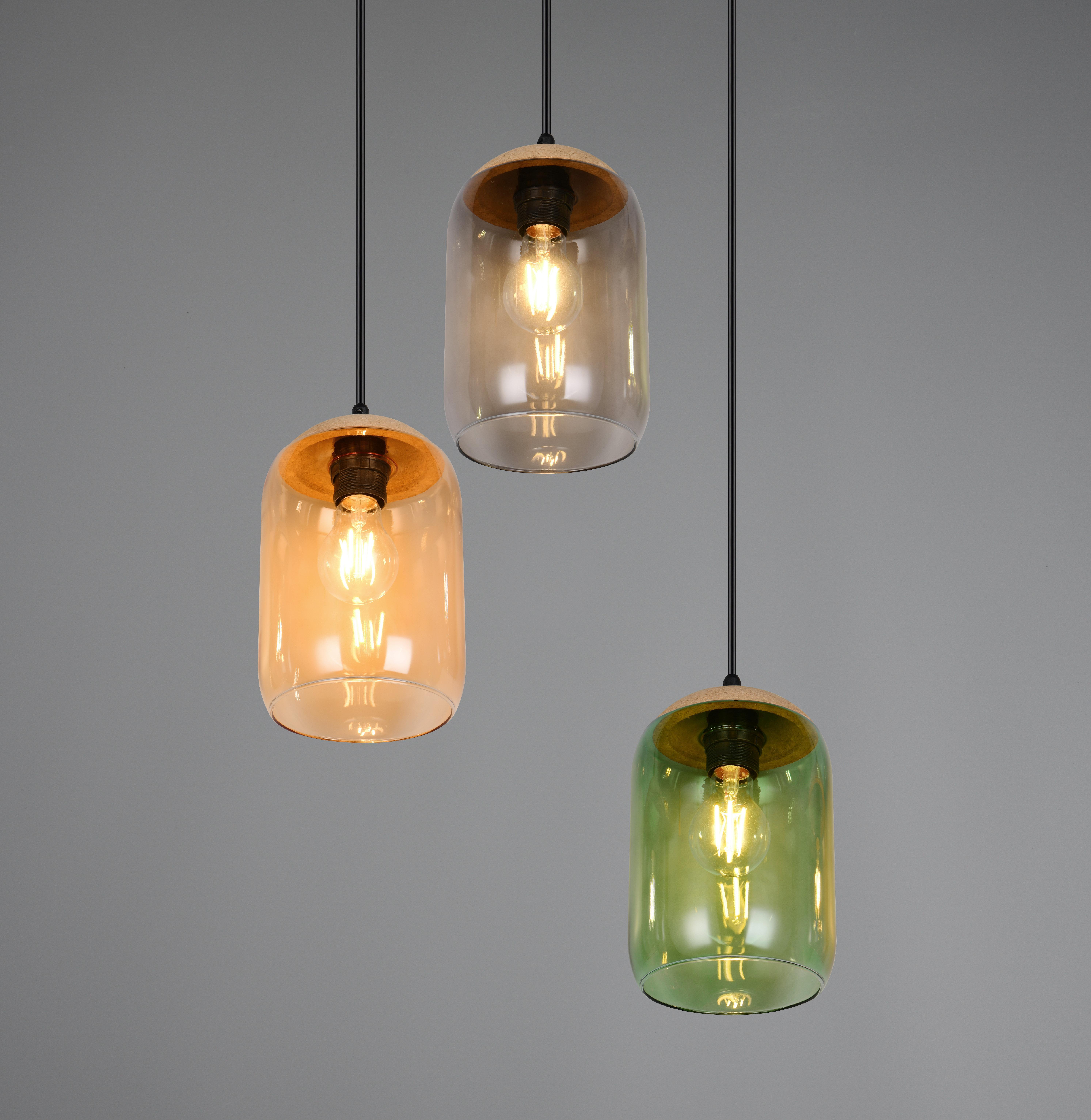 Sospensione Trio Lighting Cork 3xE27 max 10W Ambra verde e fume - 364630317 03