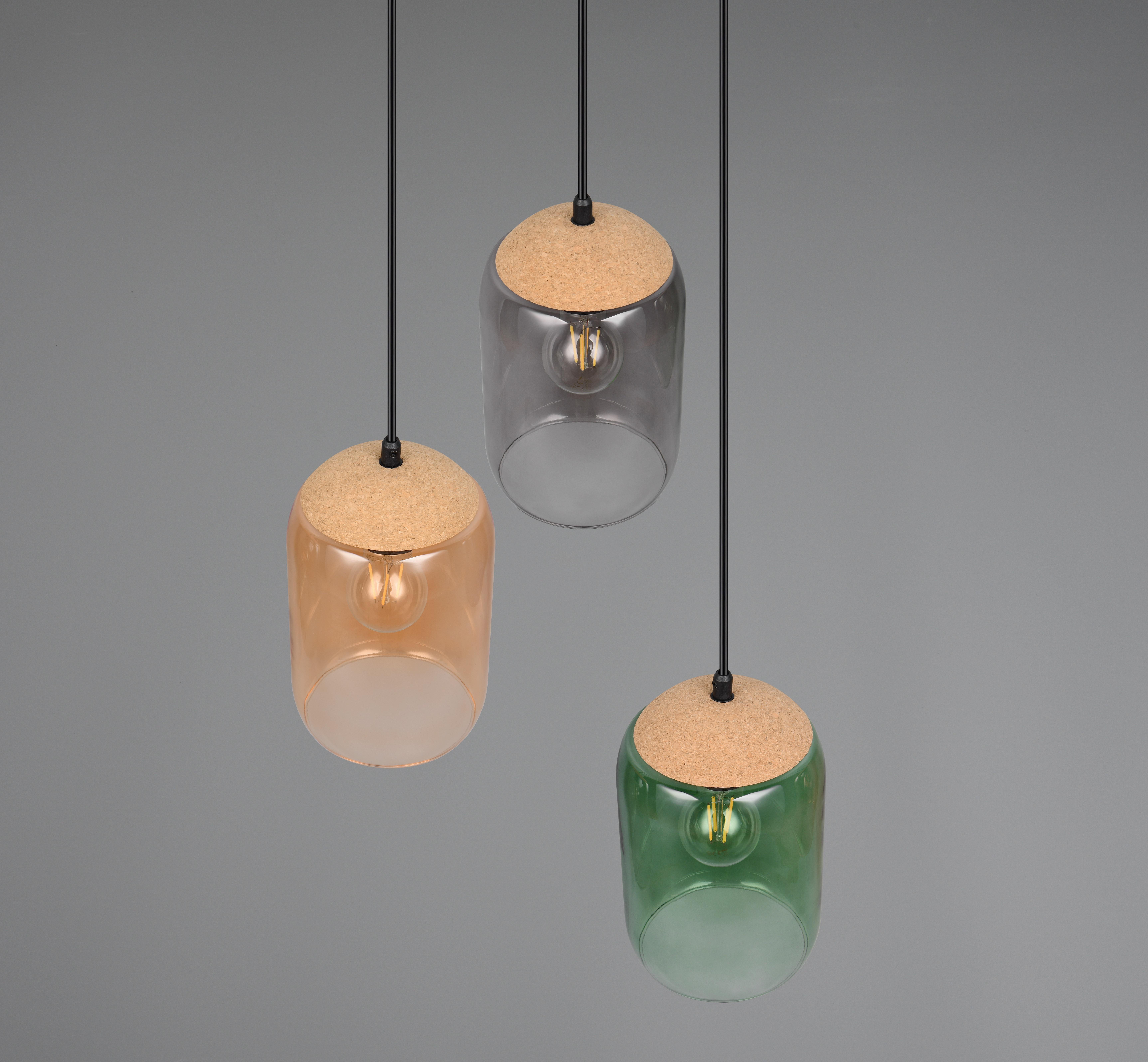 Sospensione Trio Lighting Cork 3xE27 max 10W Ambra verde e fume - 364630317 04