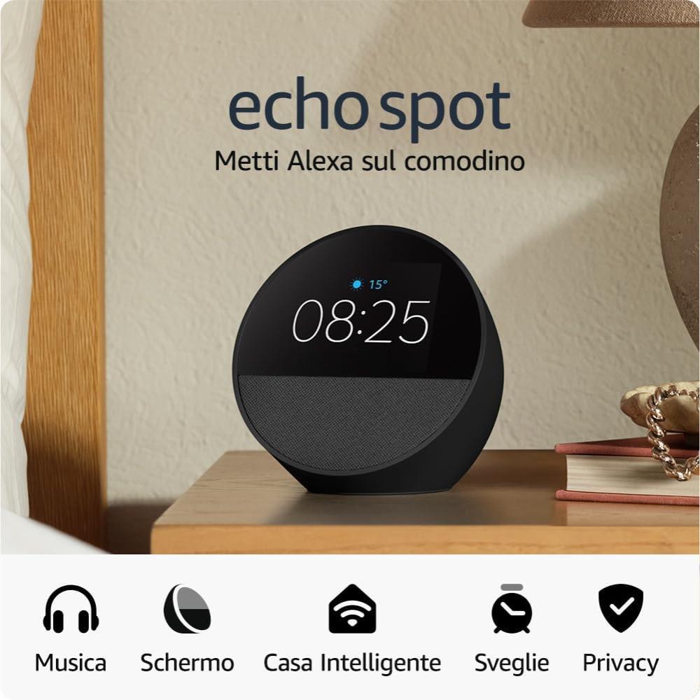Echo Spot Amazon 2024 Nero Sveglia Intelligente con Alexa - ECHOSPOT2024BLACK  03