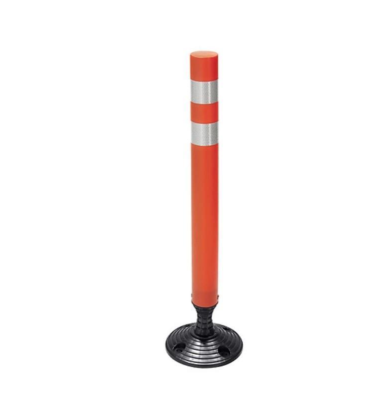 paletto flessibile arancione 750 mm con bande rifrangenti e base nera paletto flessibile arancione 750 mm con bande rifrangenti e base nera