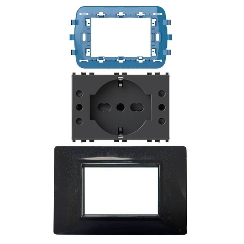 Kit multipresa+placca+supporto P503 4Box compatibile Vimar Plana max 16A antracite - 4BP503KIT.AN 01