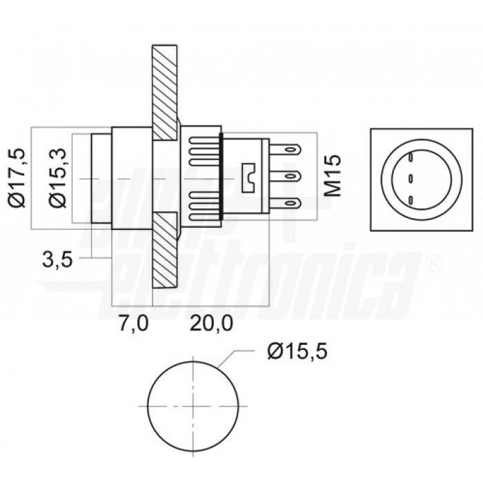Pulsante momentaneo Alpha Elettronica 1P 3A rosso - 330-070-1 02