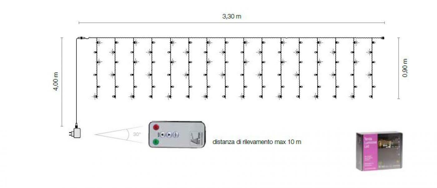 new lamps new lamps tenda 96 mini led luce chiara prolungabile con telecomando ir e memoria 33x0,9mt 50-117 - foto 2