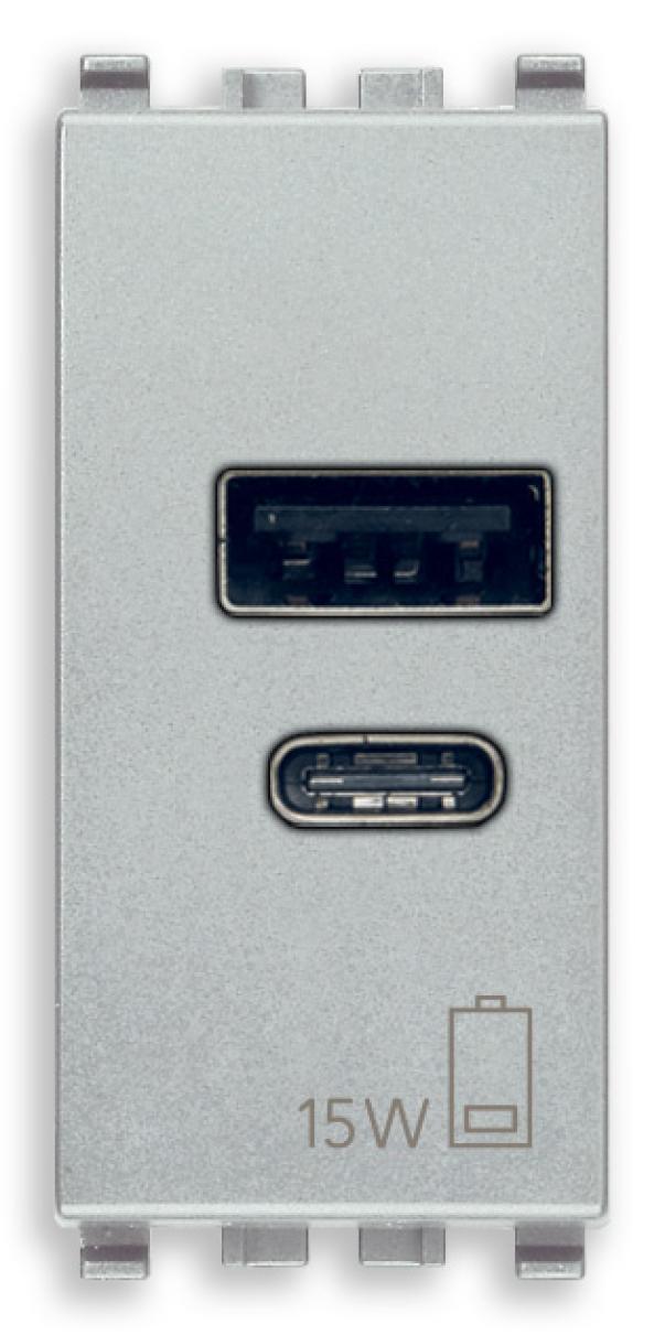 Presa USB-A+C Vimar Eikon 1 modulo 15W argento - 20292.AC.15.N 01