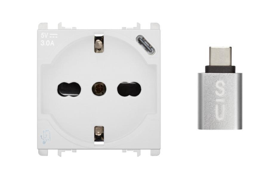 Presa P40+USB-C Urmet Nea 2 moduli max 3A bianco - 10312/2.B 01