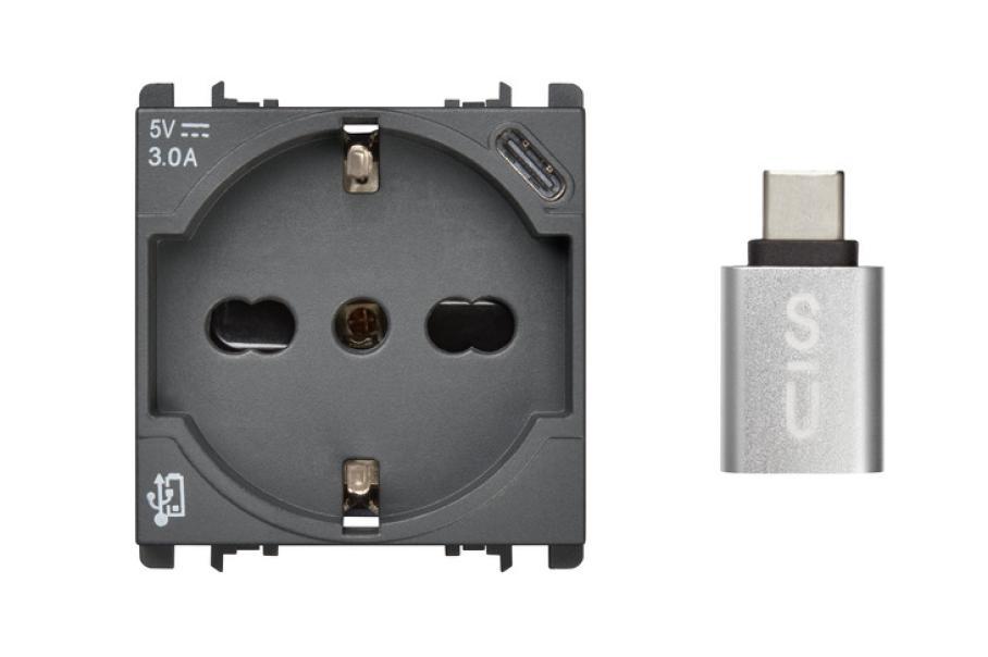 Presa P40+USB-C Urmet Nea 2 moduli max 3A antracite - 10312/2 01