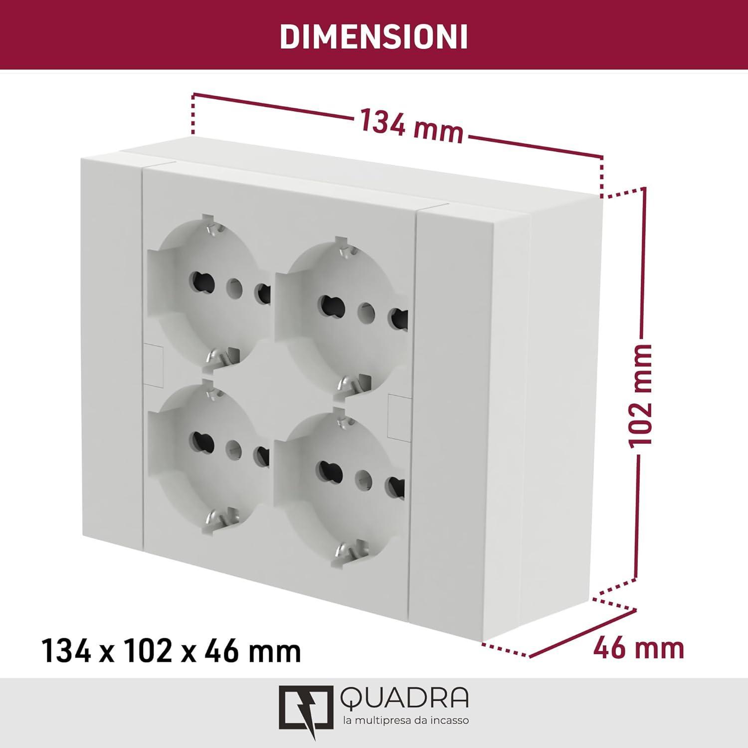 Scatola+multipresa da parete Electraline 4 Schuko 10/16A bianco - 22016 03