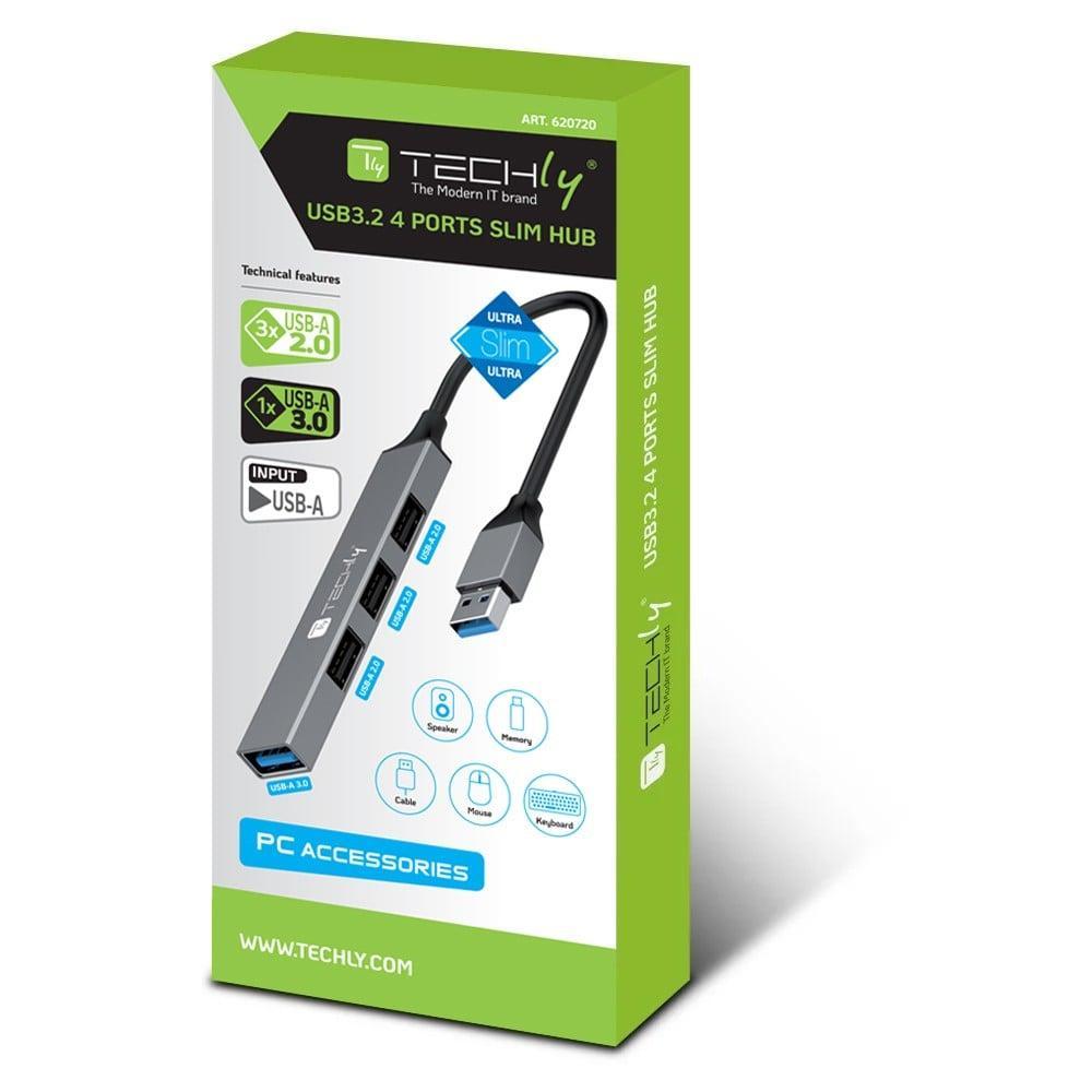 Hub USB-A IC Intracom 3 porte USB-A 2.0 + 1 porta USB-A 3.2 grigio - 620720 03