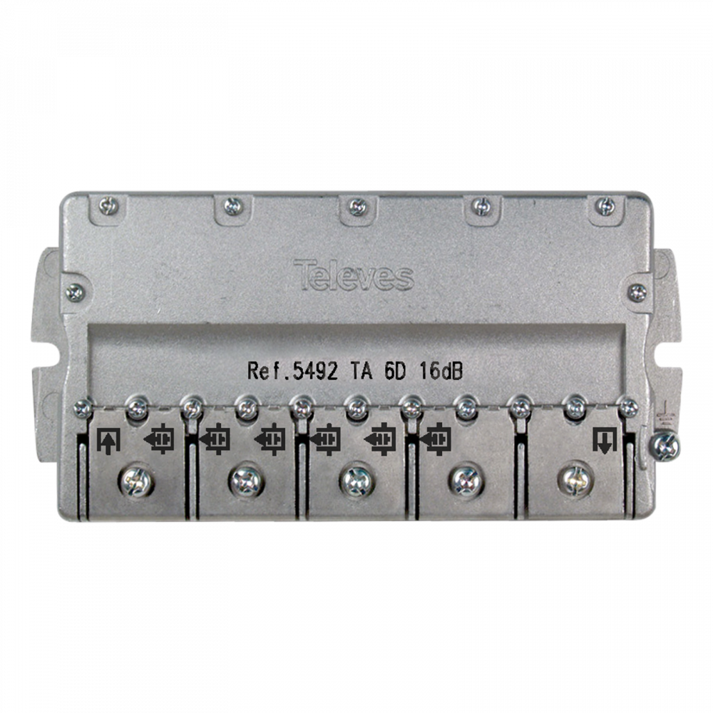 derivatore smatv televes 6 vie 16 db modello 5492 vista frontale