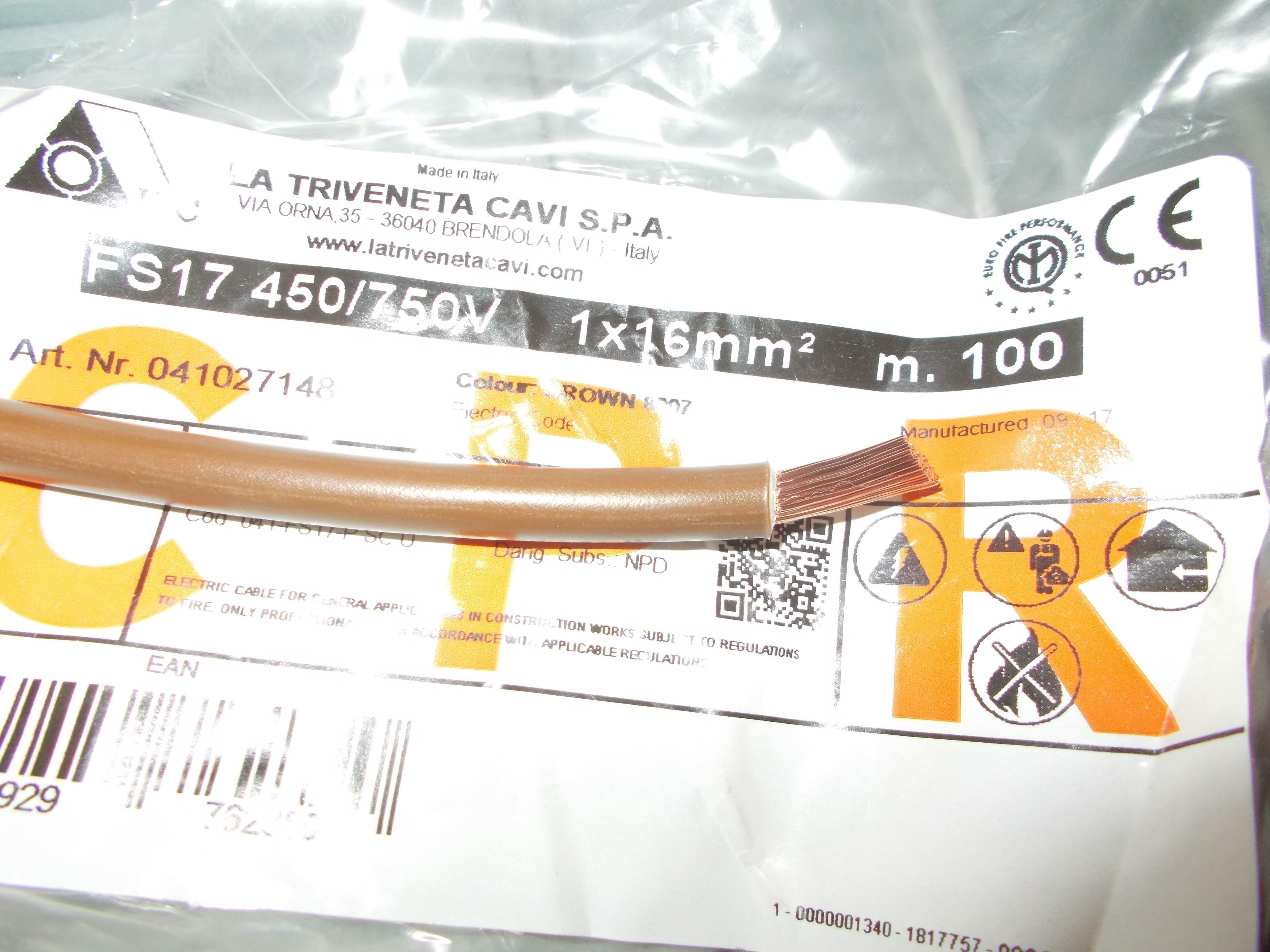 cavi cavi al metro cavo unipolare cordina fs17 marrone sezione 1x16mmq n07v-k1x16ma fs17-1x16ma - foto 1