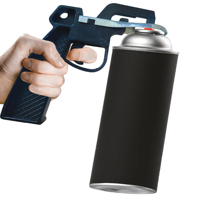 supporto a pistola applicato a bomboletta spray per verniciatura controllata