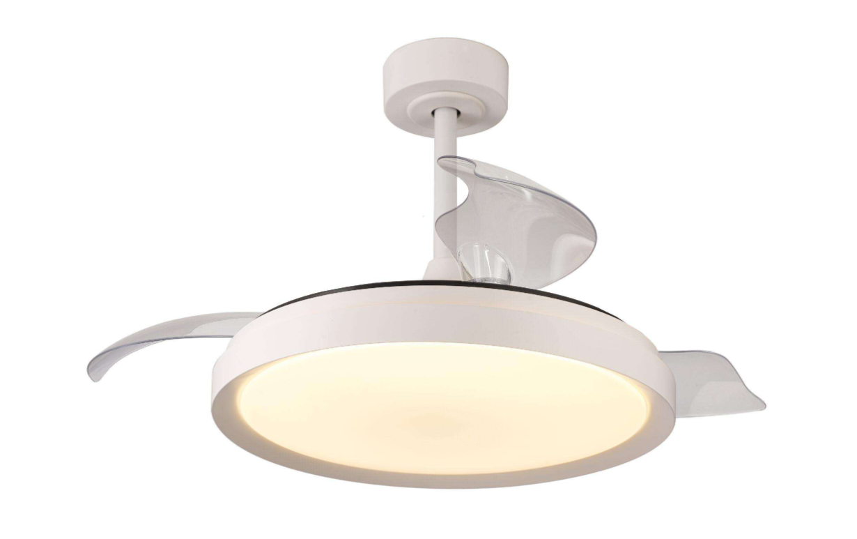 Ventilatore da soffitto bianco con illuminazione LED integrata e pale trasparenti modern design GLOBAL