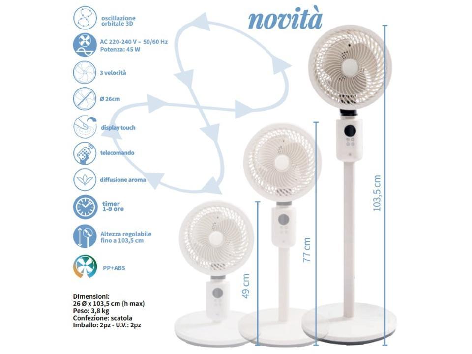 ventilatore a piantana oscillazione orbitale 3d 26 cm timer