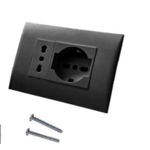 Placca  precomposta da 1 presa bivalente 10/16a + 1 presa universale p40 nera - 22111